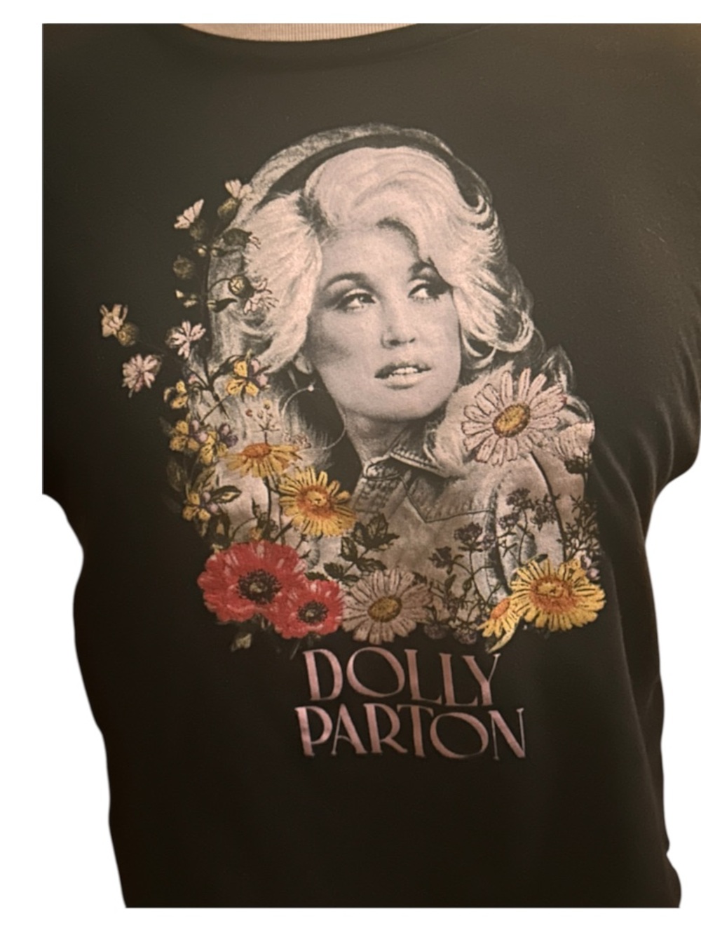 Black Floral Graphic Dolly Parton Crop Tee 2XL VGU - Picture 2 of 4